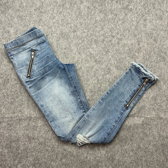 RTA Road To Awe Pull On Zipper Leg Skinny Jeans Women's Size XS Distressed Denim - Picture 1 of 13